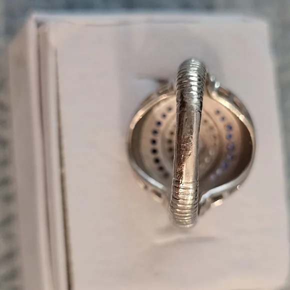 Sterling Silver .925 Eye-Inspired Ring With Blue and Clear Gemstones Size 8 - Picture 3 of 6